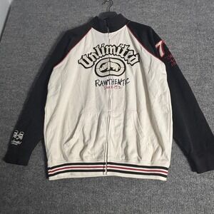 Ecko Unlimited Track Jacket Mens XL Black White Rawthentic 72 Graphic Full‎ Zip
